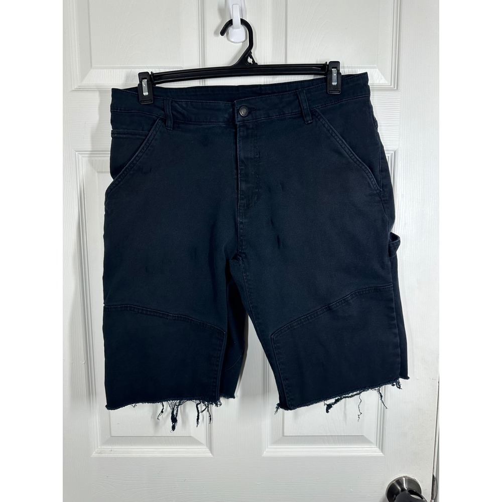 Caterpillar Shorts Mens 38 Black Carpenter Raw Hem Workwear Utility Stretch 7243